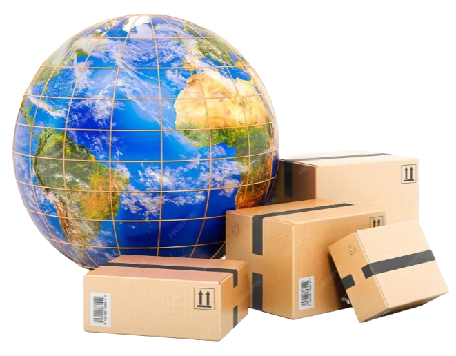 Globe and courier illustration representing XtraMiles worldwide shipping network