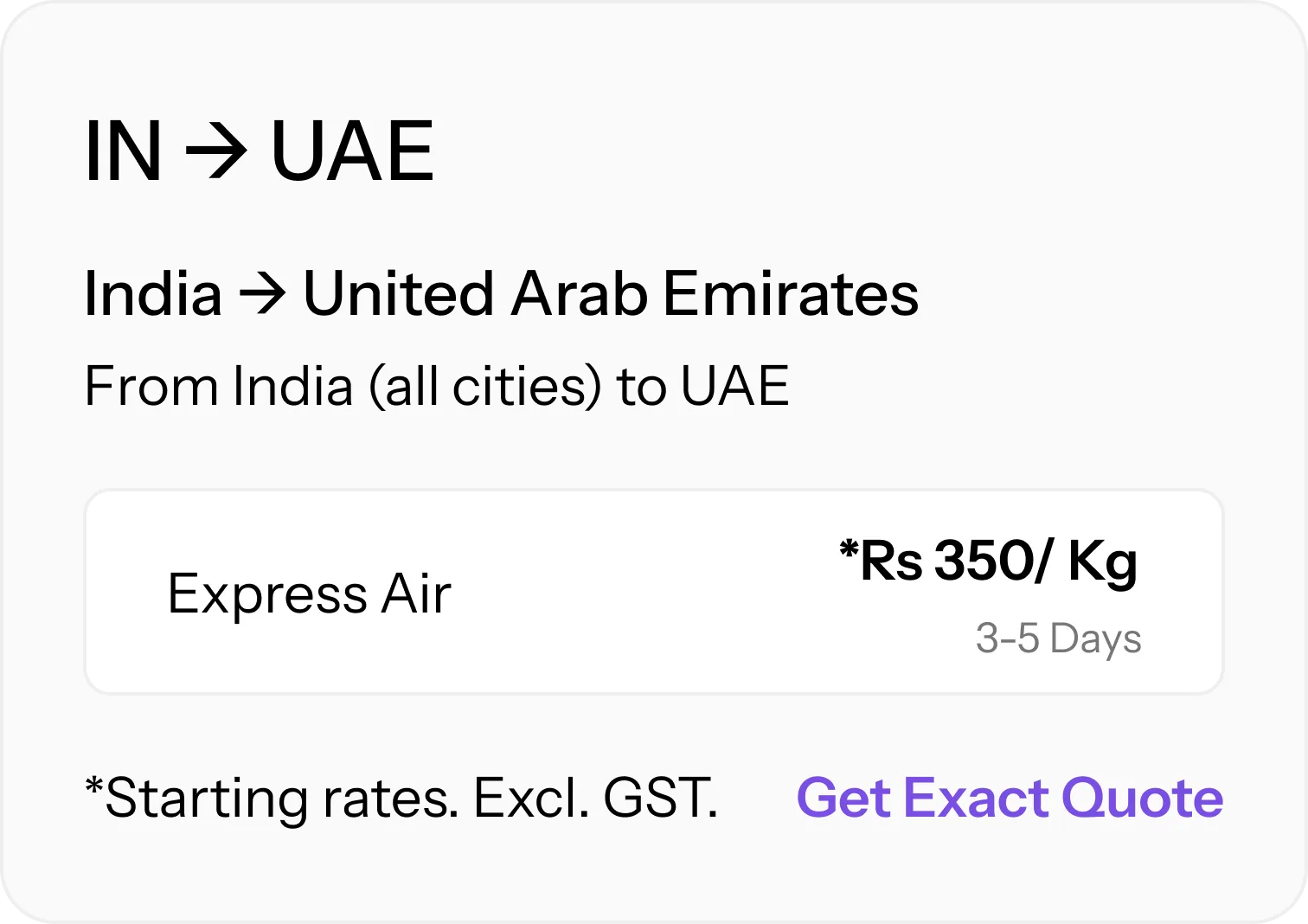 Starting international shipping rates from India to the United Arab Emirates