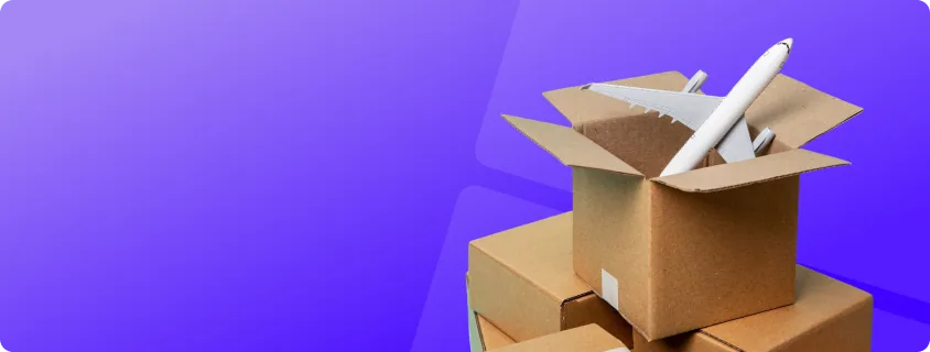Airplane taking off from a cardboard box - XtraMiles global air cargo and international shipping made simple