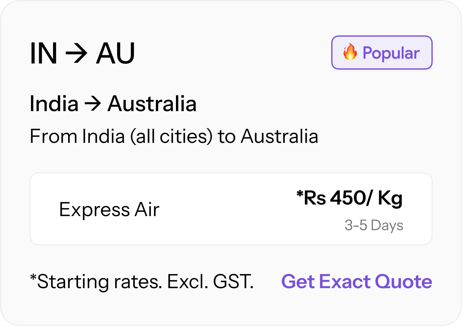 Starting international shipping rates from India to Australia